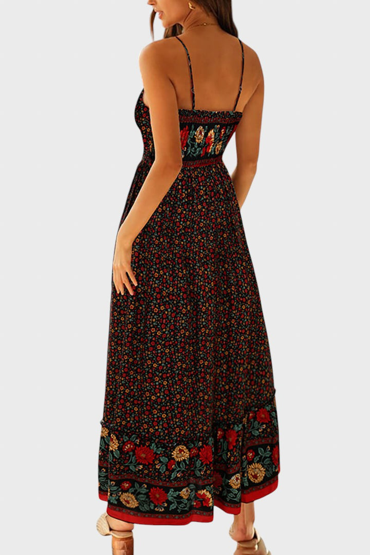 Kiriaki™ - Lilladega maxi kleit õhukeste rihmadega