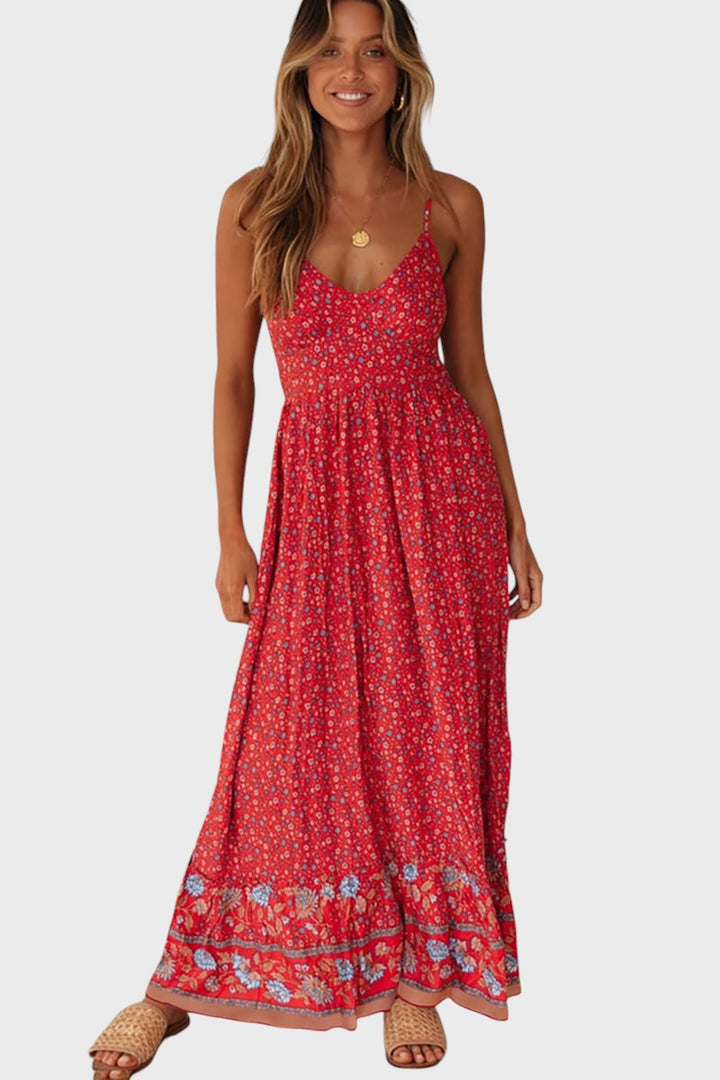 Kiriaki™ - Lilladega maxi kleit õhukeste rihmadega