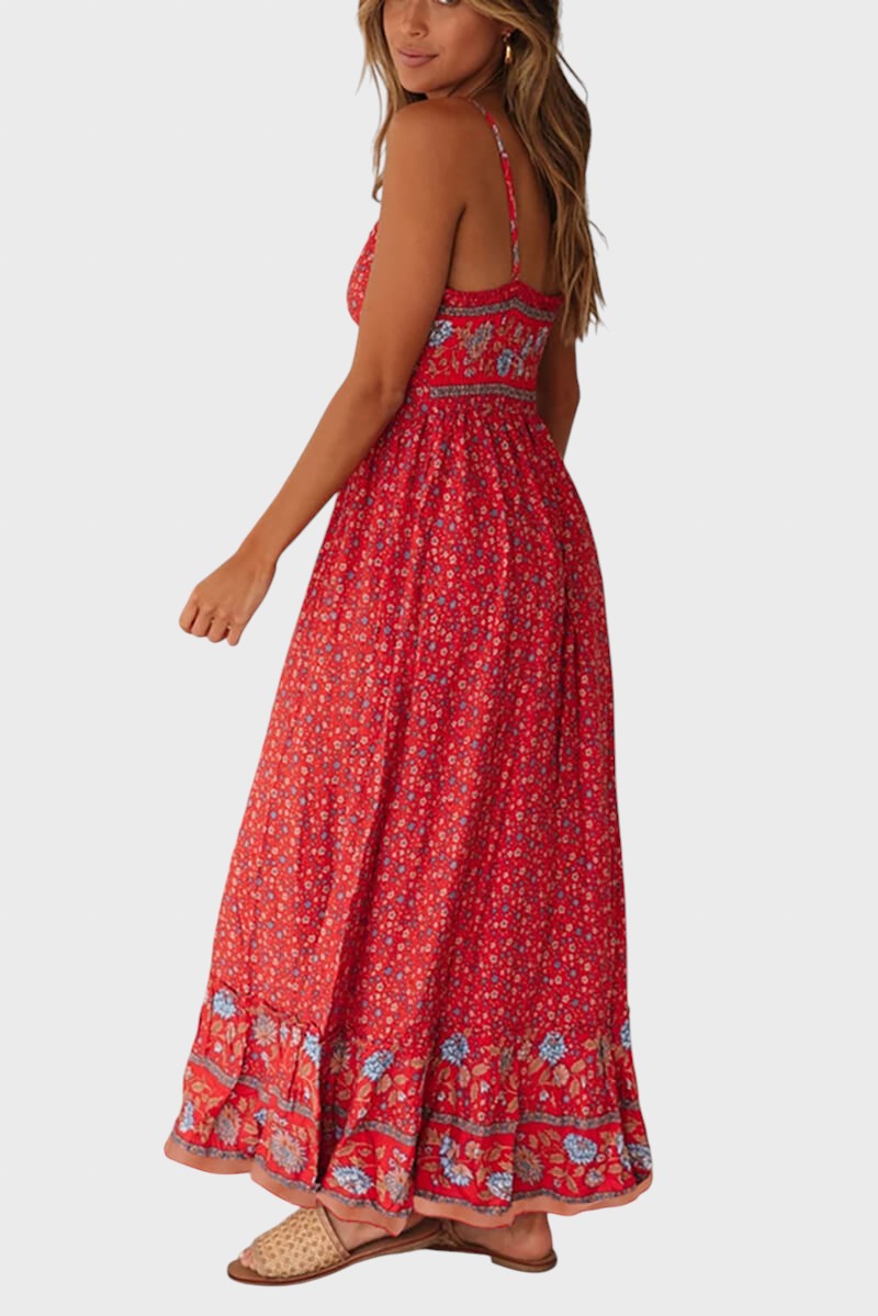 Kiriaki™ - Lilladega maxi kleit õhukeste rihmadega