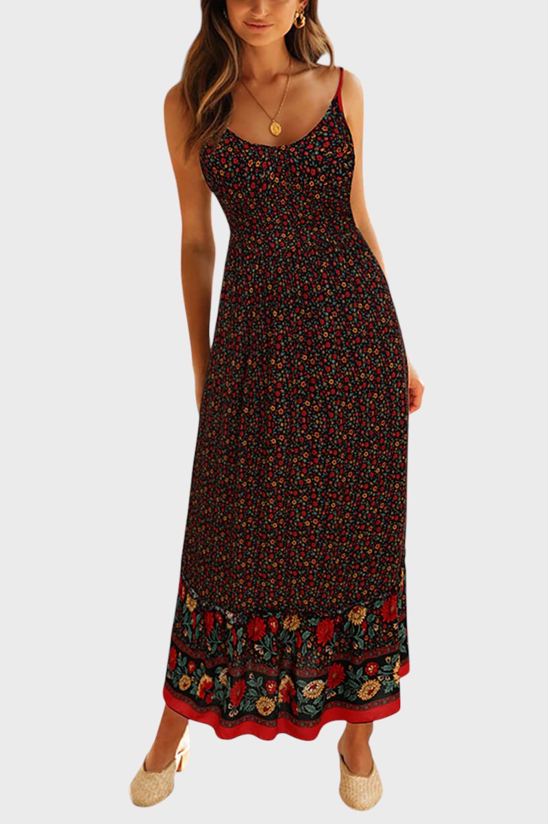 Kiriaki™ - Lilladega maxi kleit õhukeste rihmadega